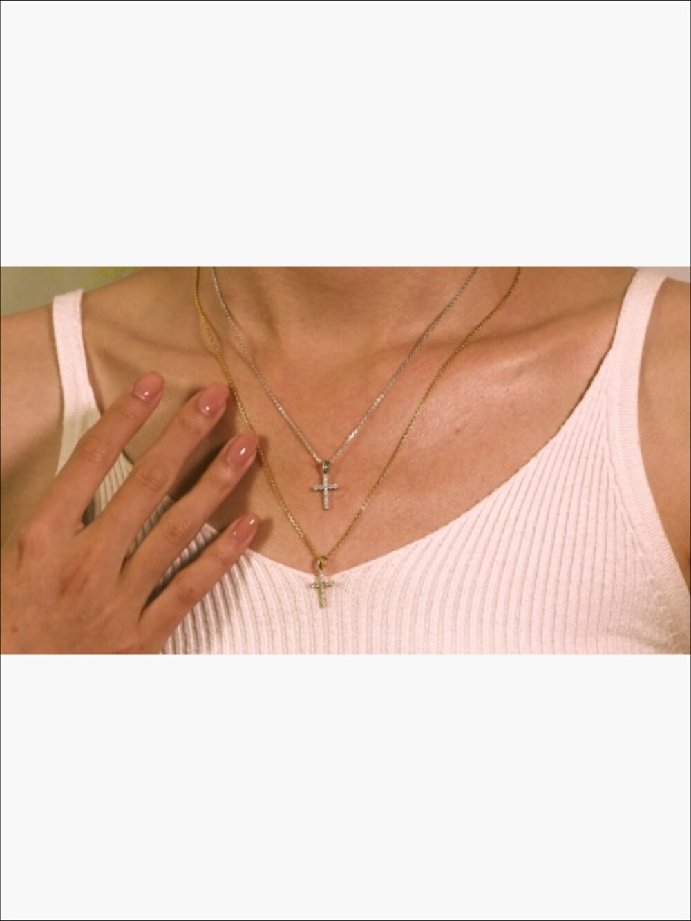 Moissanite Cross Pendant Necklace 14K Gold Plated Sterling Silver - Picture 7 of 7